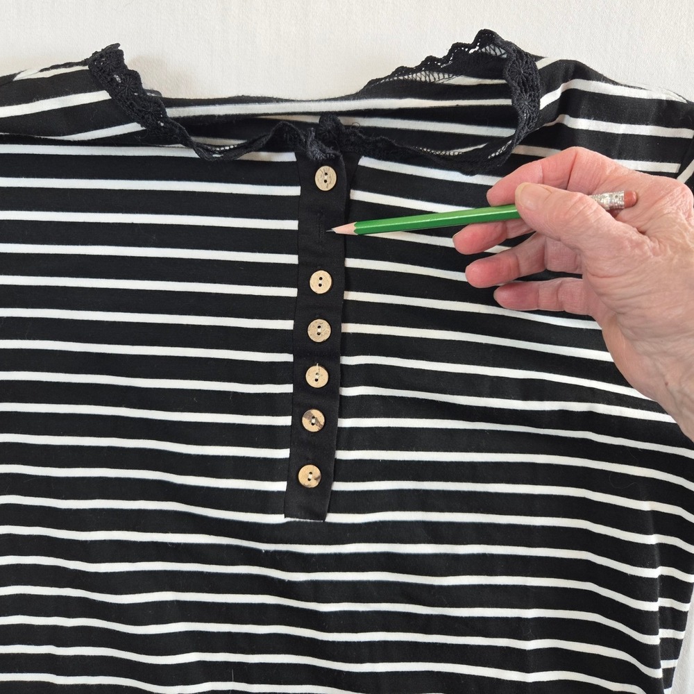 Long Sleeve Shirt with Lace Trim Medallion Buttons Casual Whimsygoth Shabby Chic - Picture 4 of 9